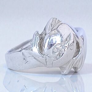 Vintage Sterling Silver Dolphin Heart Ring Two Dolphins Size 5.25